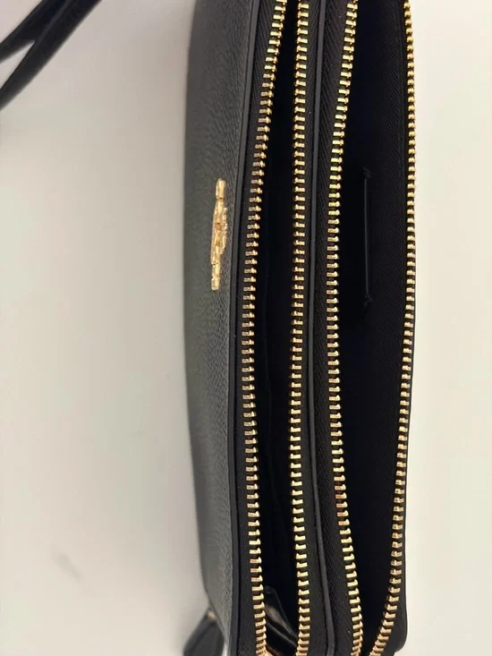 Coach Black Pebbled Leather Zip Wristlet with Gold Logo - Picture 11 of 16